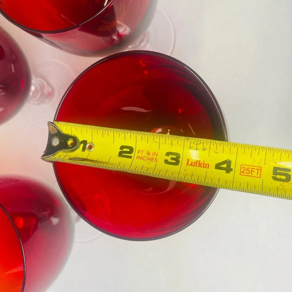 Ruby Red Wine Goblets Clear‎ Stems And Base Drinking Glasses Set of 4 Gothic